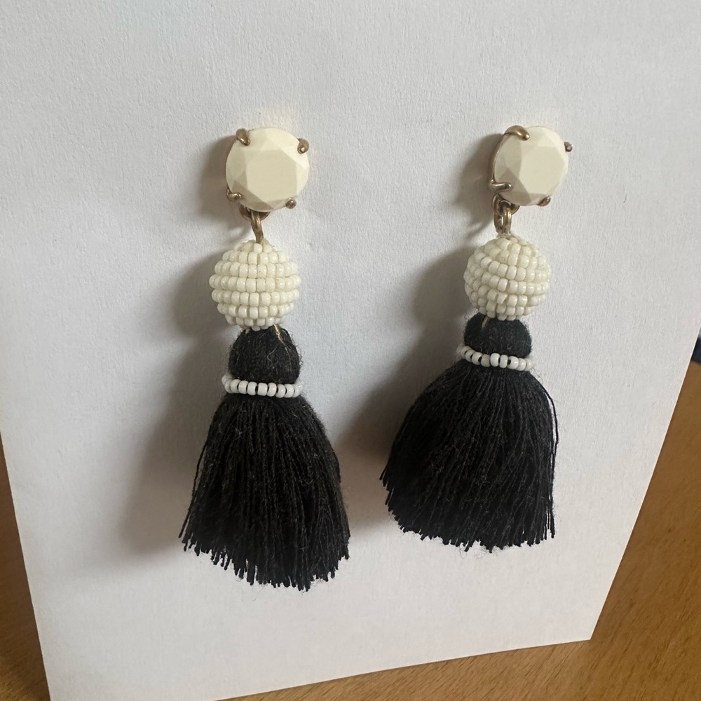 Elegant Black and Ivory Bead/Tassel Earrings